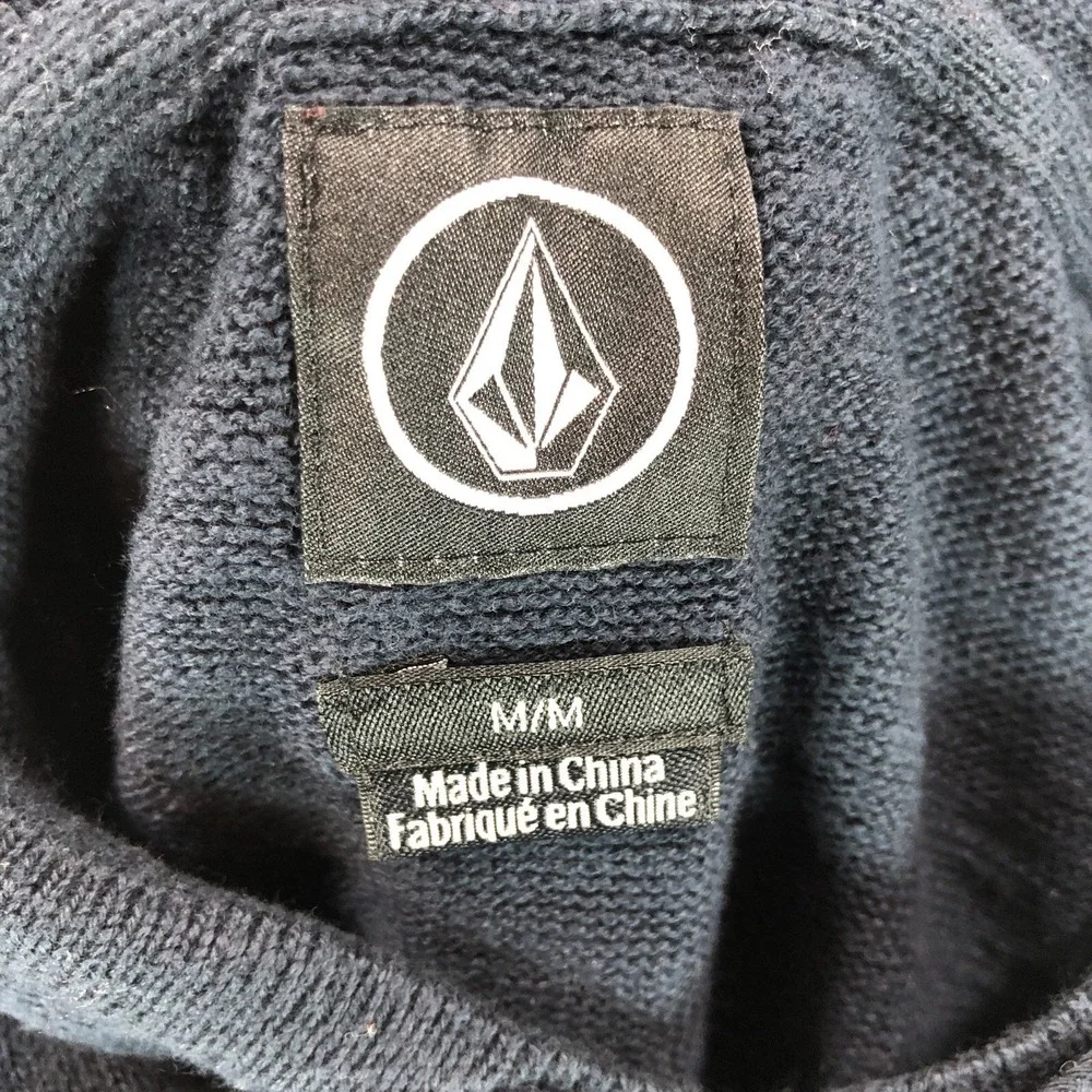 Volcom Hoodie Mens Medium‎ Blue Red Stripes Knit Surf Skate Cromly Logo New